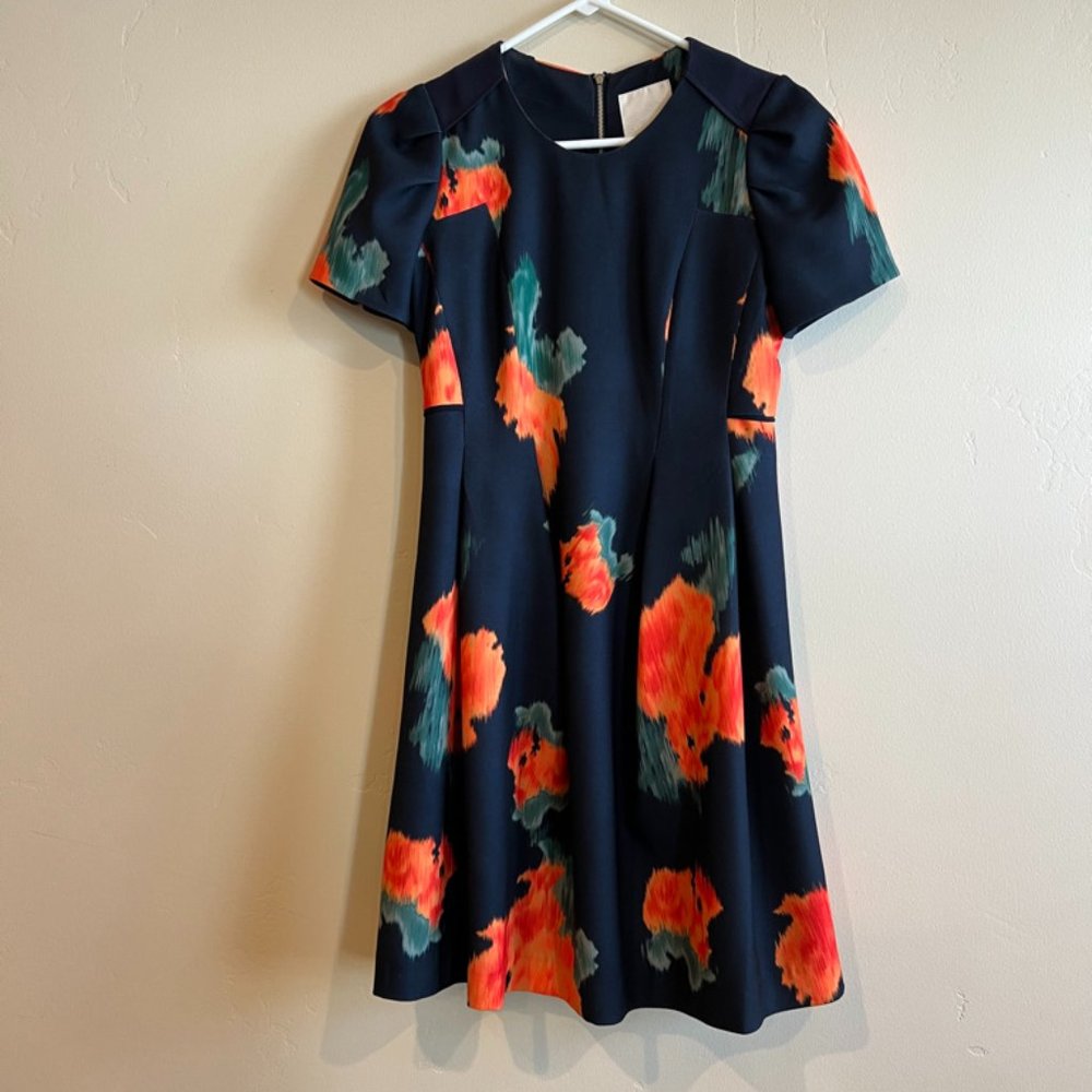 Anthro A-line Short Sleeved Watercolor 1940s Dress
